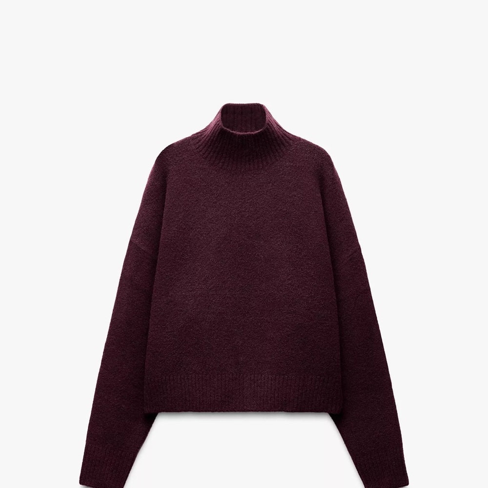 ZARA Burgundy Basic Knit Sweater